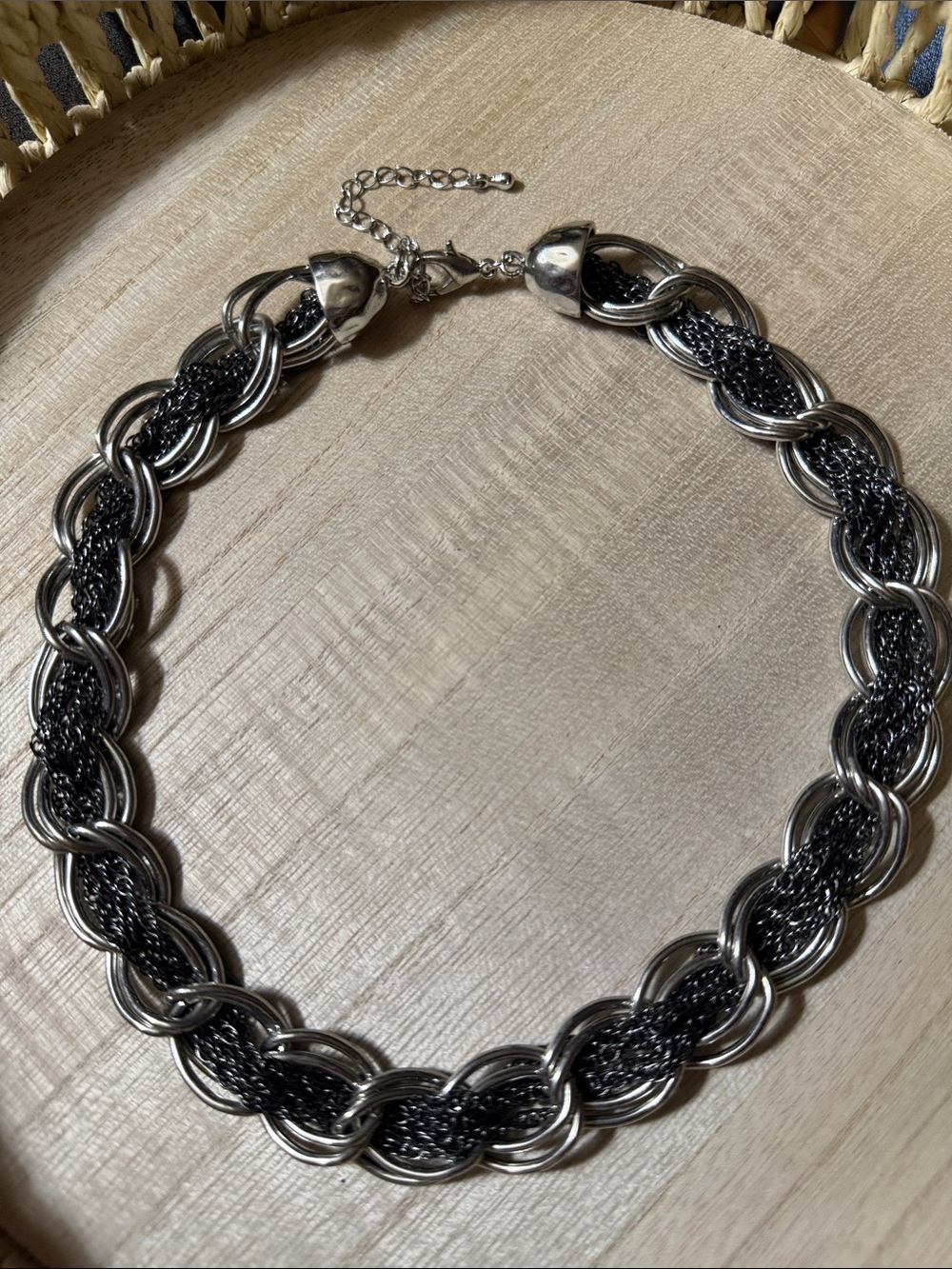 Premier Designs Silver and Black Braided Link Necklace